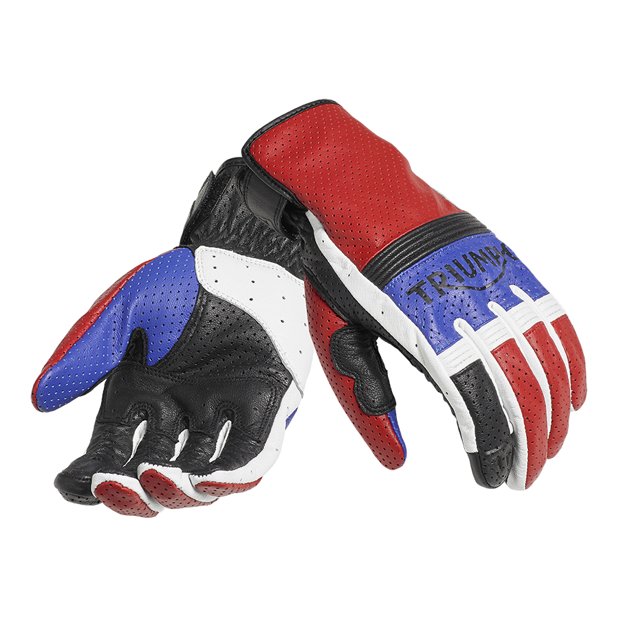 Triumph Cali Retro Perforated Leather Gloves in Red and Blue