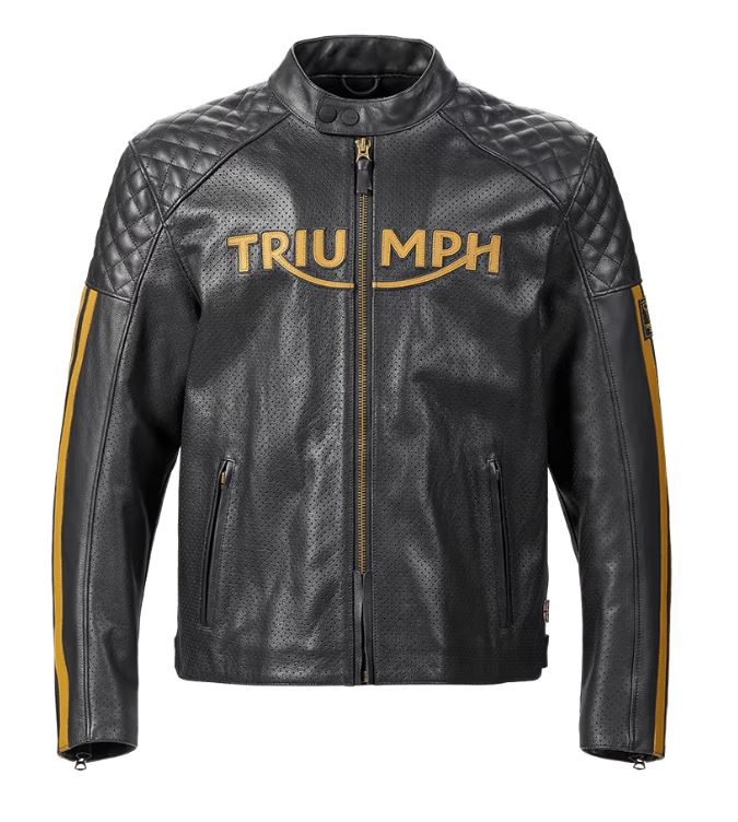 Triumph Braddan Air Race Leather Jacket in Black and Gold
