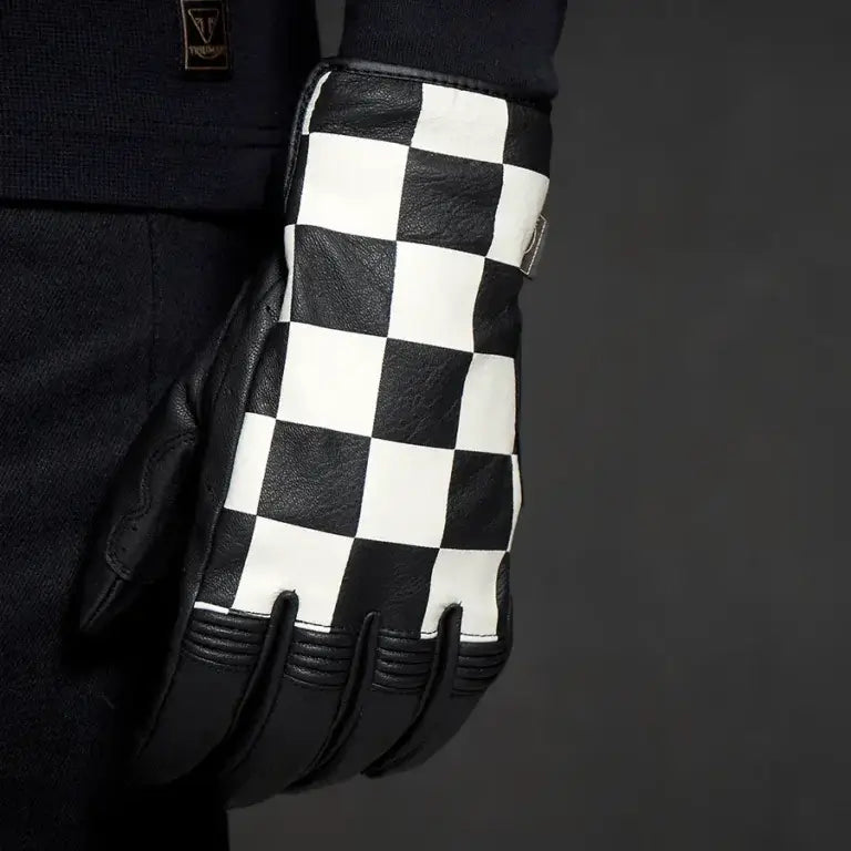 Triumph Checkerboard Leather Glove in Black/White or Red/Black/Bone