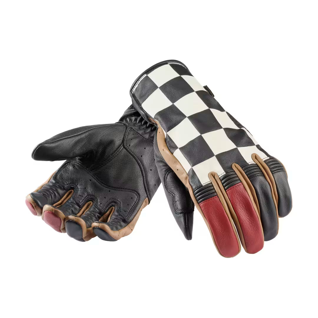Triumph Checkerboard Leather Glove in Black/White or Red/Black/Bone