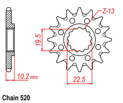 FRONT SPROCKET - STEEL 13T 520P - 31-143-13