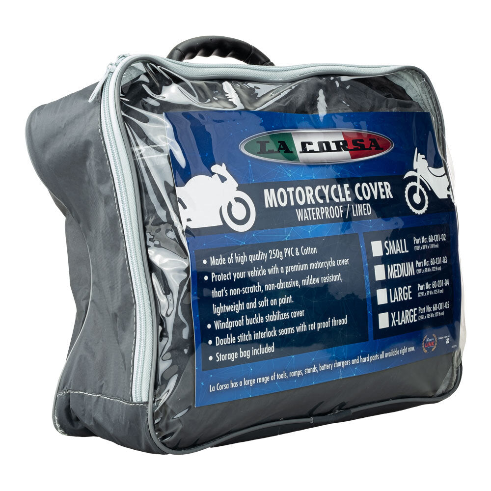 LA CORSA MOTORCYCLE COVER - WATERPROOF / LINED Large
