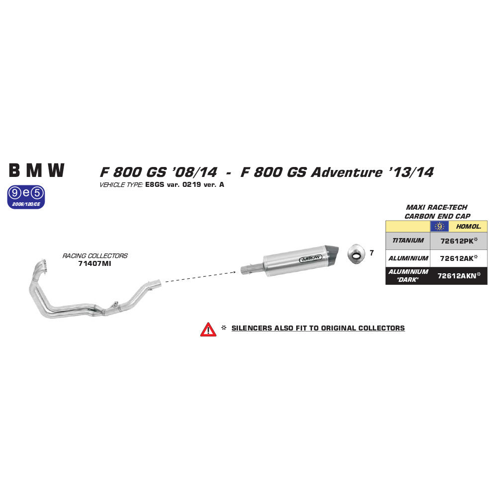 ARROW EXHAUST BMW F800GS 09 Stainless COLLECTORS FOR SLIP-ON