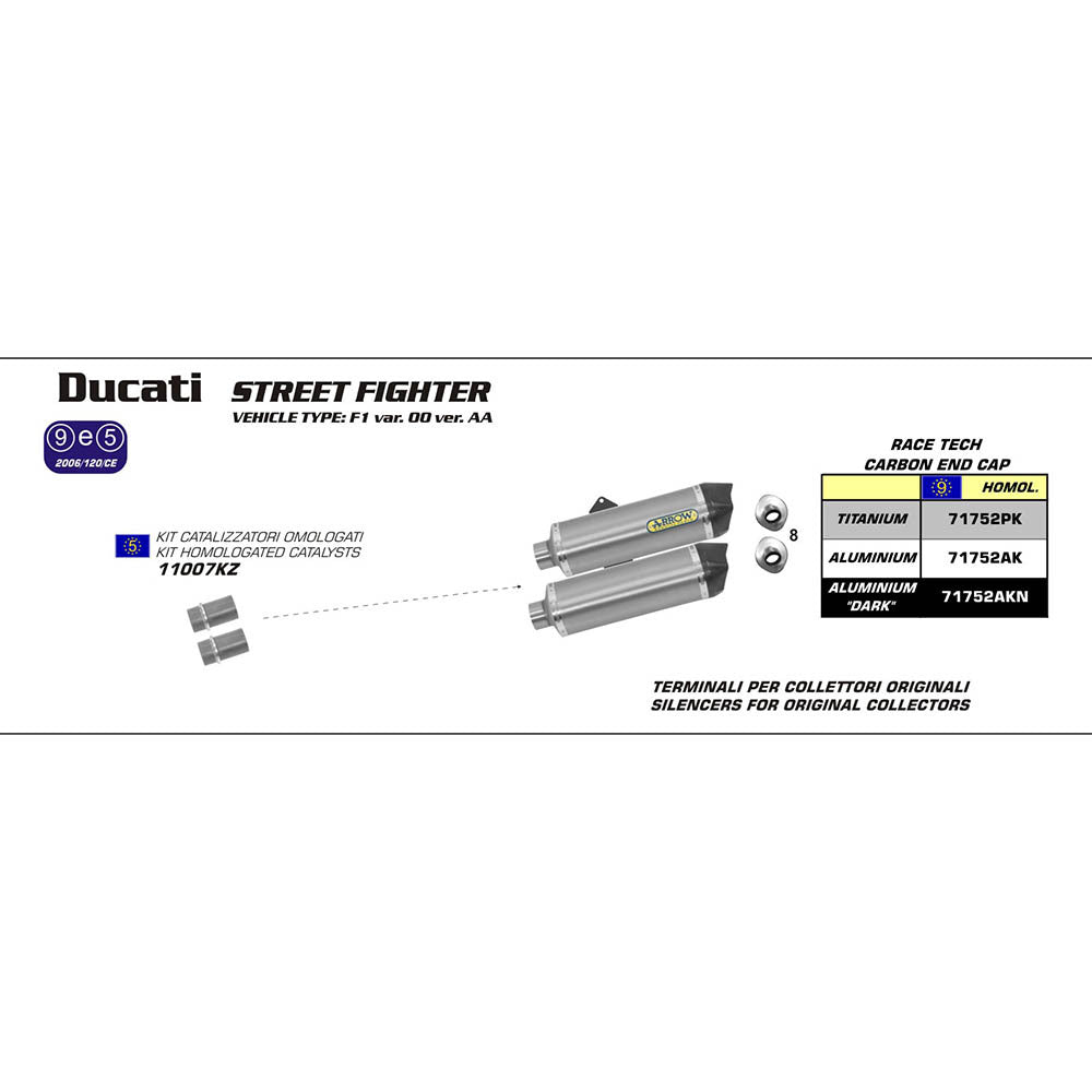 ARROW Silencer Set RACE-TECH Aluminium Silver with Carbon End Cap - 82-717-52AK