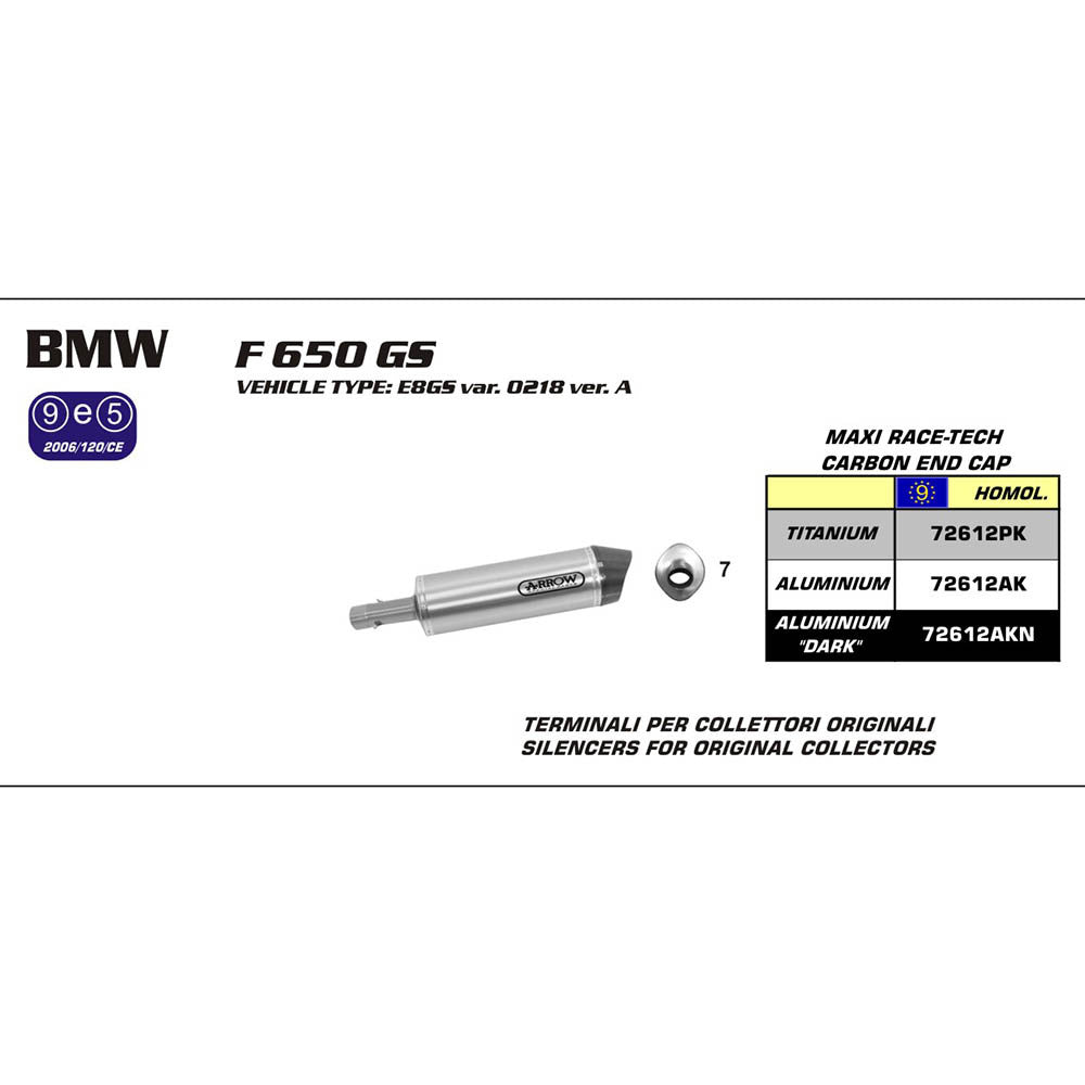 ARROW Silencer - MAXI RACE-TECH Aluminium with Carbon End Cap - 82-726-12AK