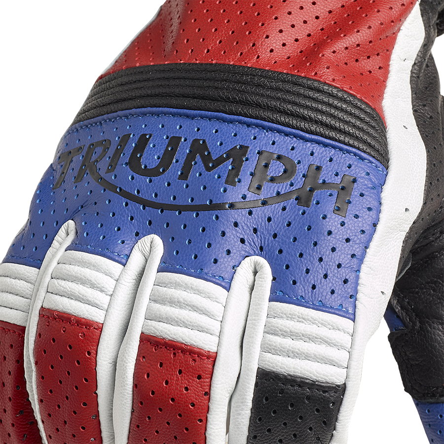 Triumph Cali Retro Perforated Leather Gloves in Red and Blue