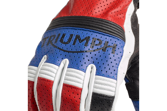Triumph Cali Retro Perforated Leather Gloves in Red and Blue