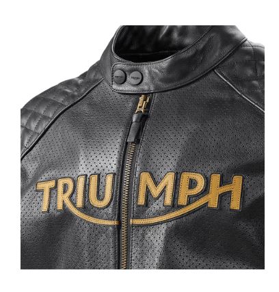Triumph Braddan Air Race Leather Jacket in Black and Gold