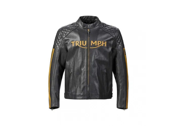 Braddan Air Racing Leather Jacket in Black and Gold