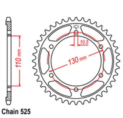 REAR SPROCKET - STEEL 42T 525P
