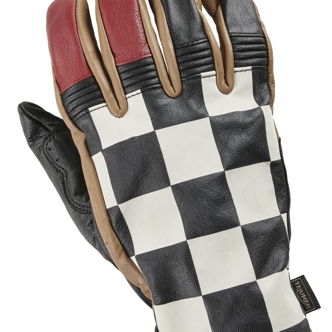 Triumph Checkerboard Leather Glove in Black/White or Red/Black/Bone