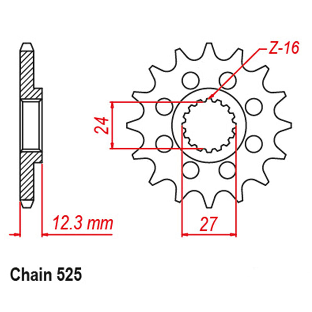 FRONT SPROCKET - STEEL  16T 525P - 31-17K-16