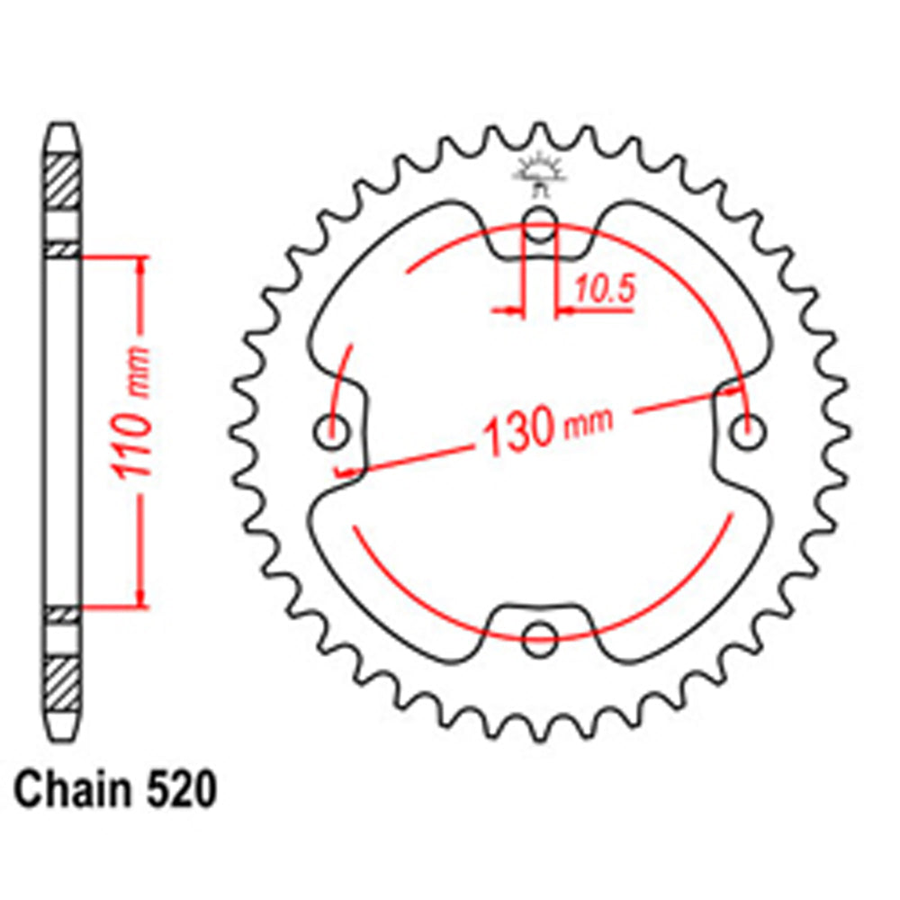 REAR SPROCKET - STEEL 38T 520P - 32-041-38