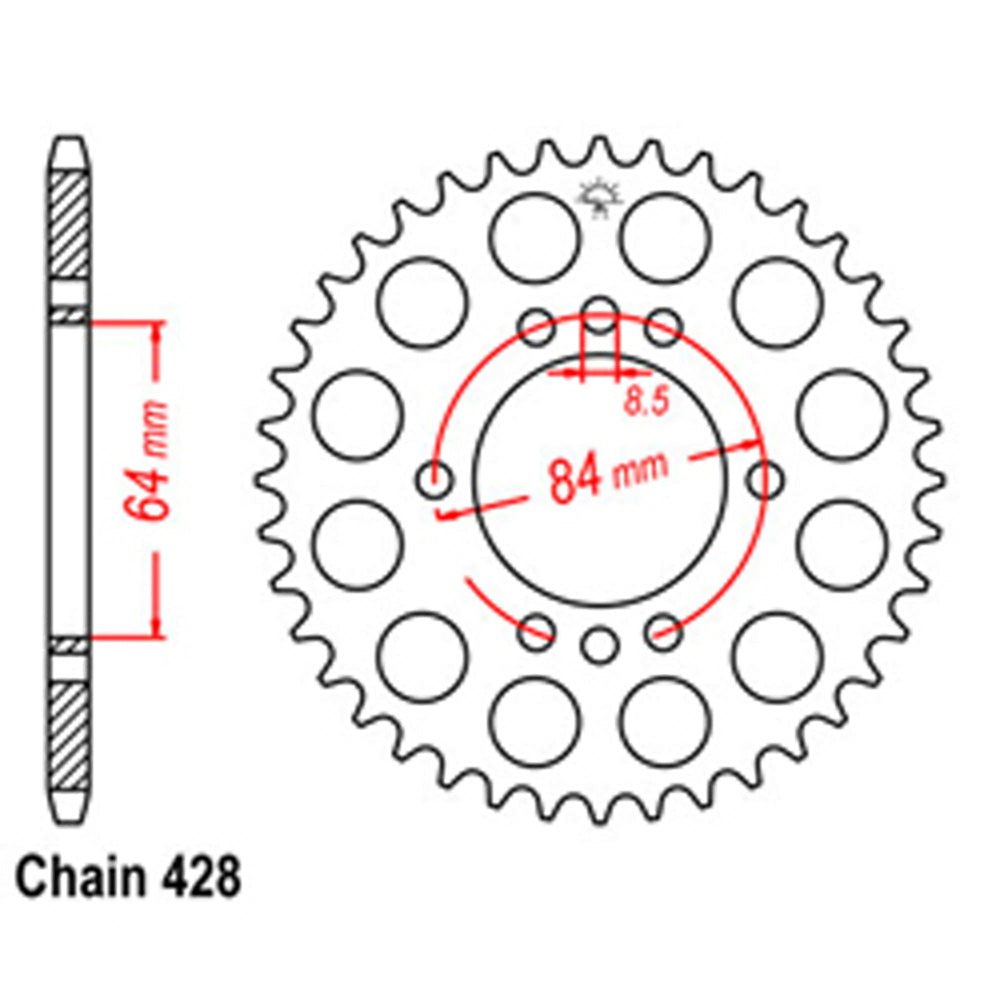 REAR SPROCKET - STEEL 45T 428P D/D - 32-053-45