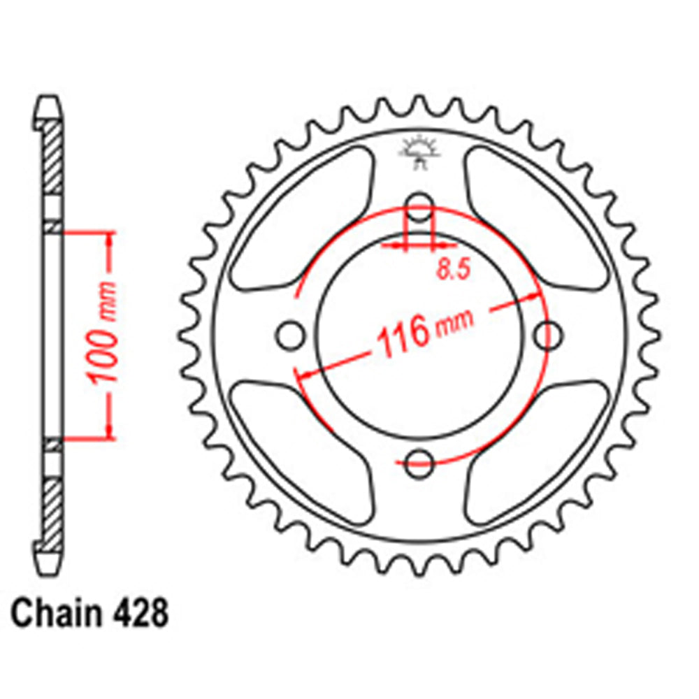 REAR SPROCKET - STEEL 50T 428P - 32-056-50