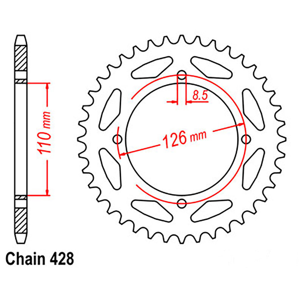 REAR SPROCKET - STEEL 47T 428P - 32-077-47