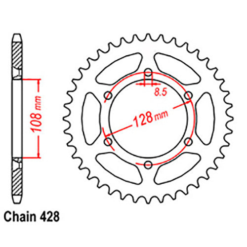 REAR SPROCKET - STEEL 48T 428P - 32-08G-48