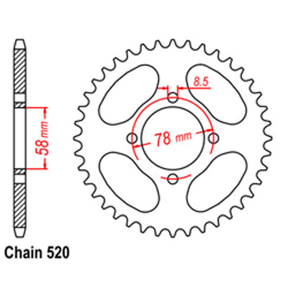 REAR SPROCKET - STEEL 38T 520P - 32-103-38