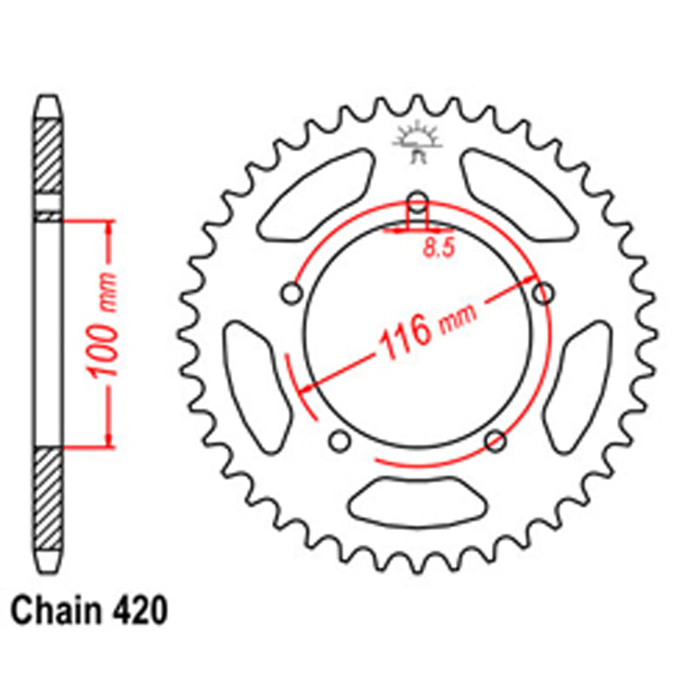 REAR SPROCKET - STEEL 44T 420P - 32-121-44