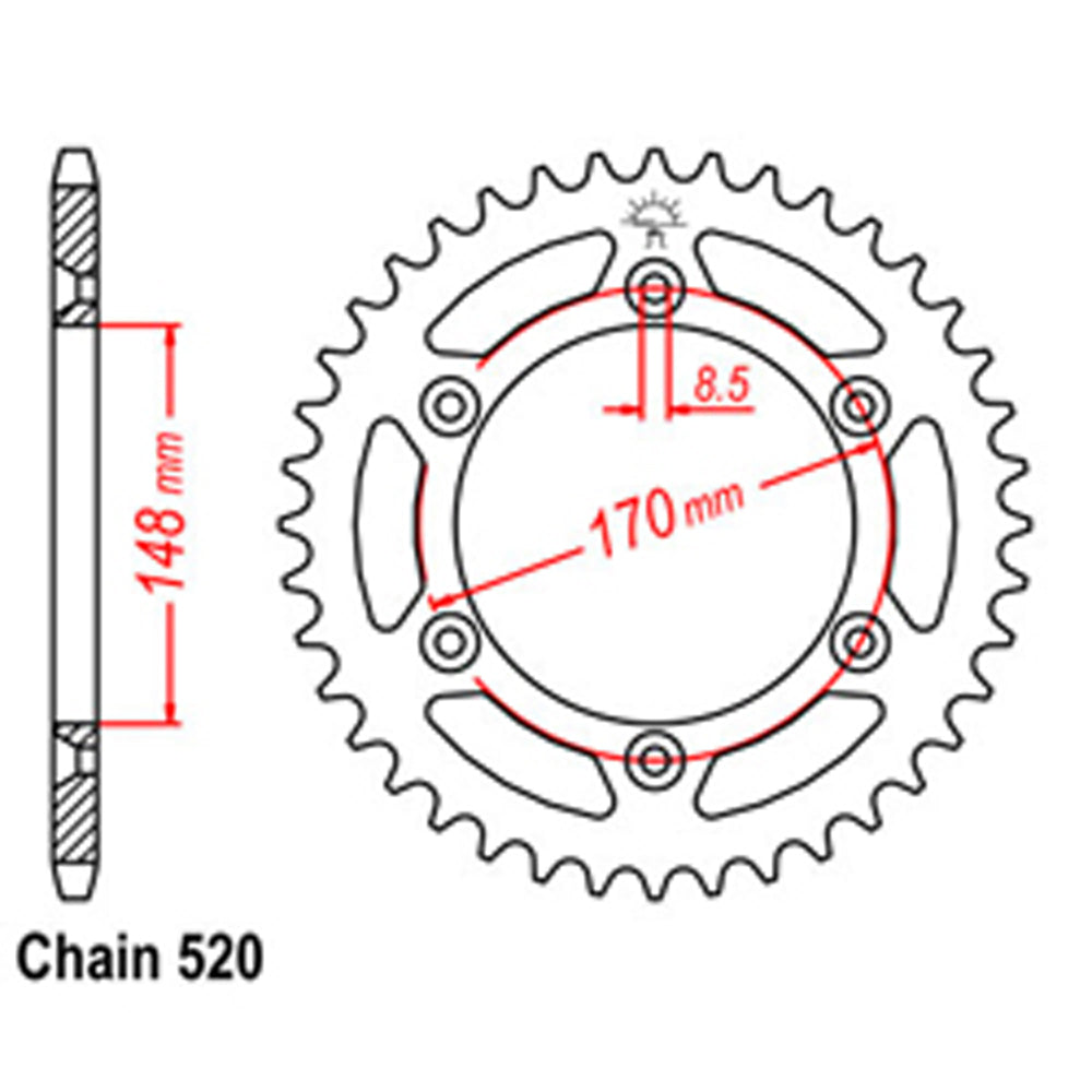 REAR SPROCKET - STEEL 42T 520P - 32-142-42