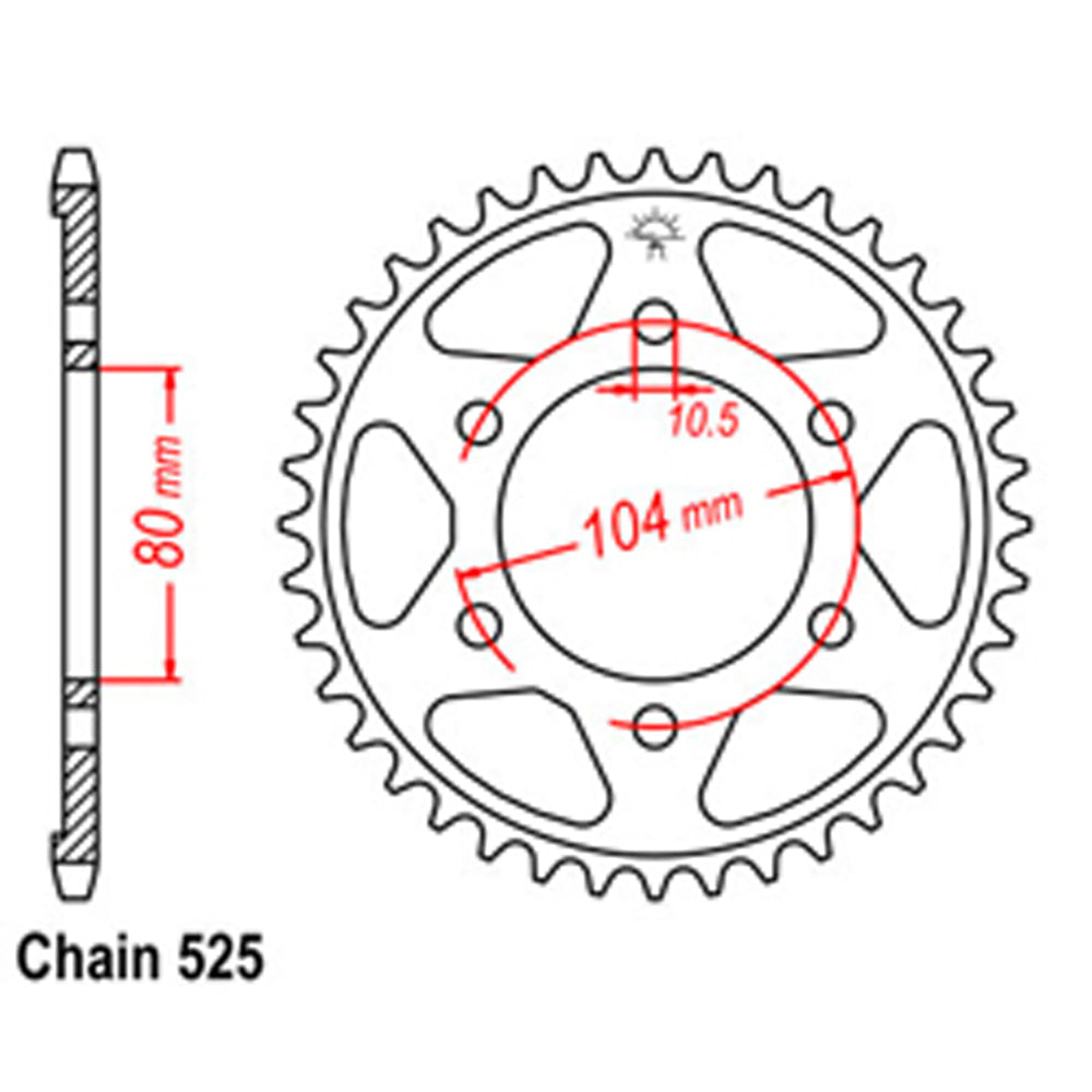 REAR SPROCKET - STEEL 39T 525P - 32-146-39