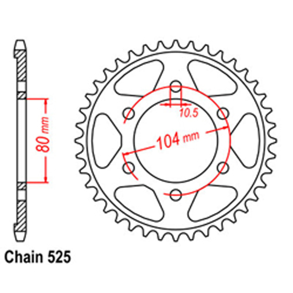 REAR SPROCKET - STEEL 44T 525P - 32-146-44