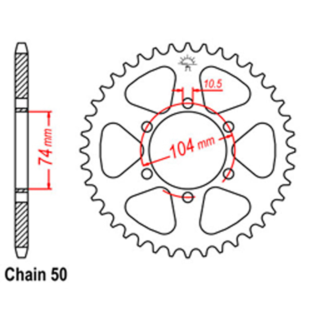 REAR SPROCKET - STEEL 42T 530P - 32-165-42