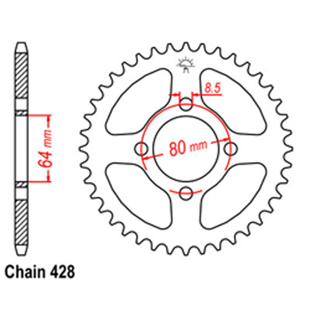 REAR SPROCKET - STEEL 36T 428P - 32-183-36