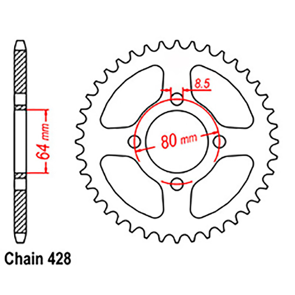 REAR SPROCKET - STEEL 43T 428P - 32-183-43