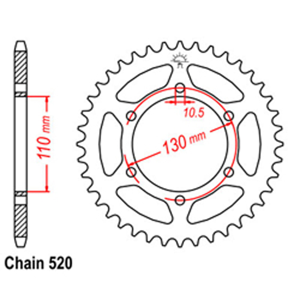 REAR SPROCKET - STEEL 38T 520P - 32-192-38