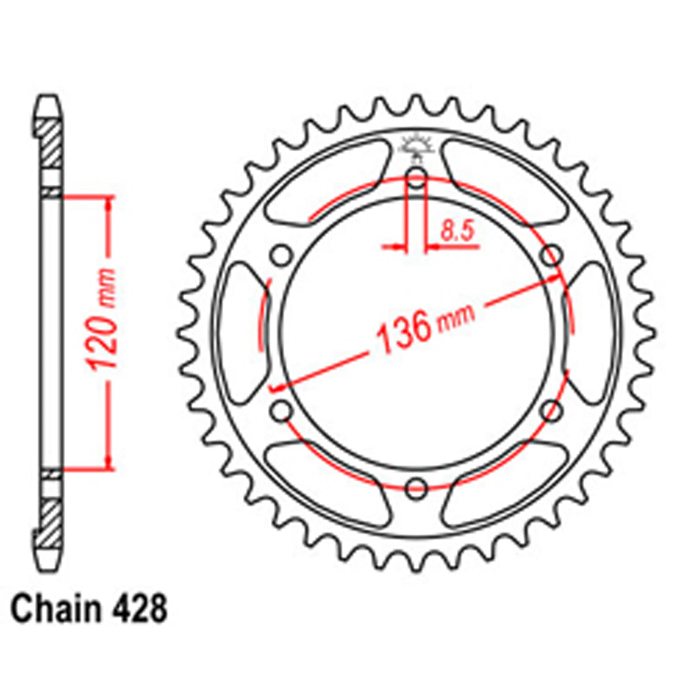 REAR SPROCKET - STEEL 51T 428P - 32-1HX-51