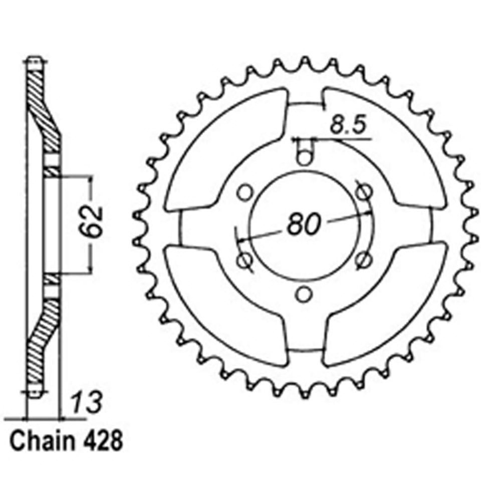 REAR SPROCKET - STEEL 45T 428P - 32-1KH-45