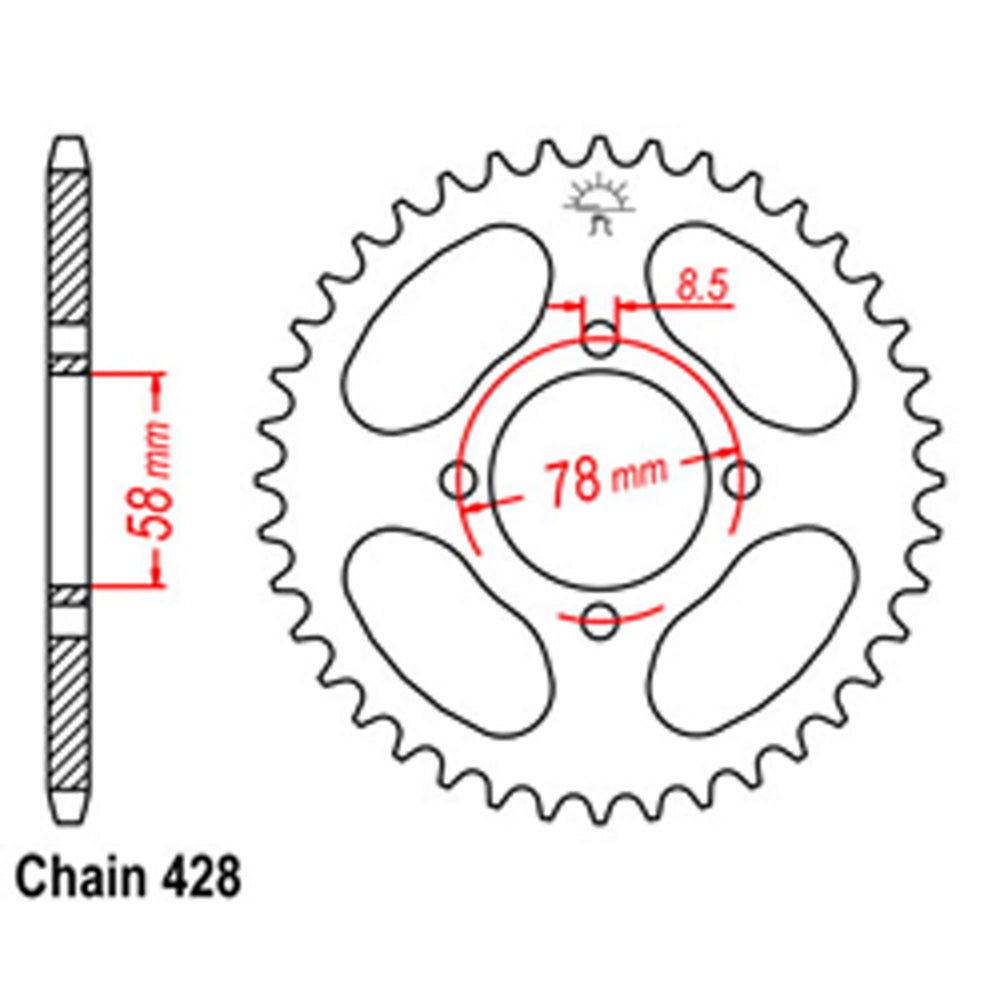 REAR SPROCKET - STEEL 43T 428P - 32-207-43