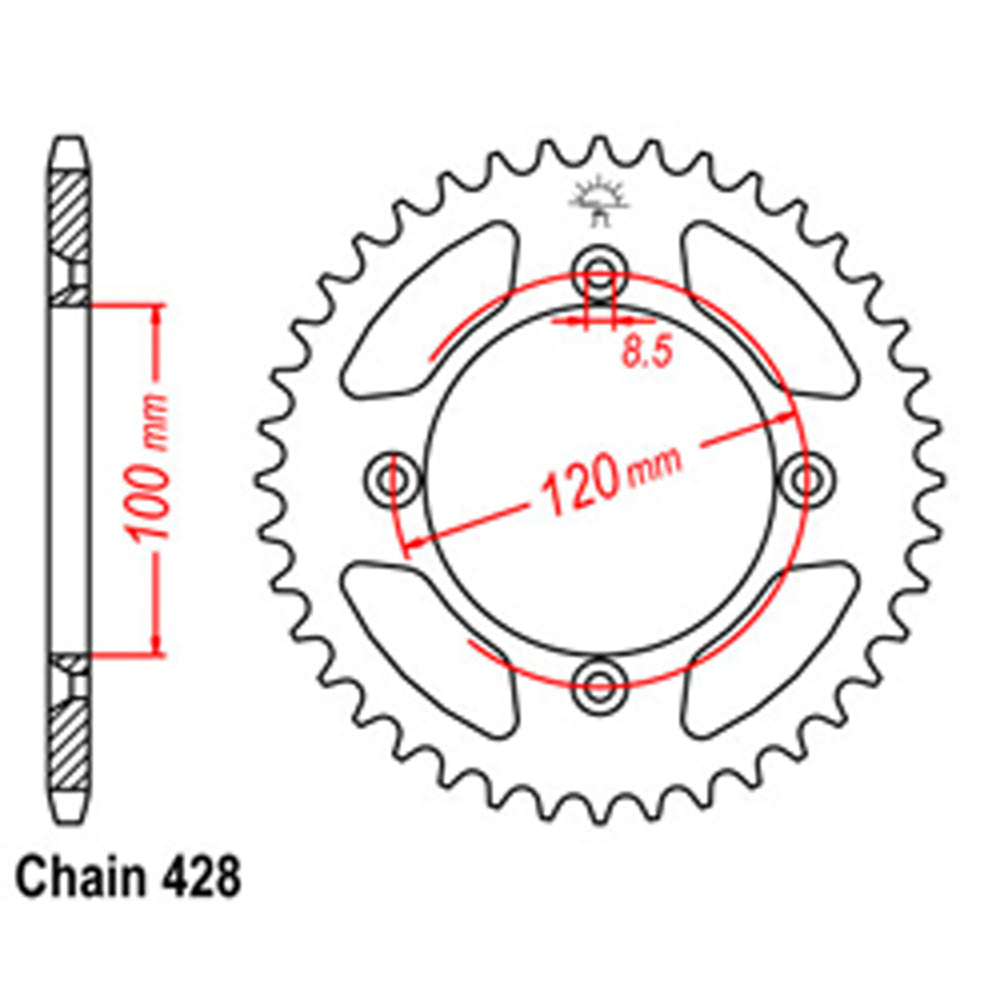 REAR SPROCKET - STEEL 44T 428P - 32-209-44