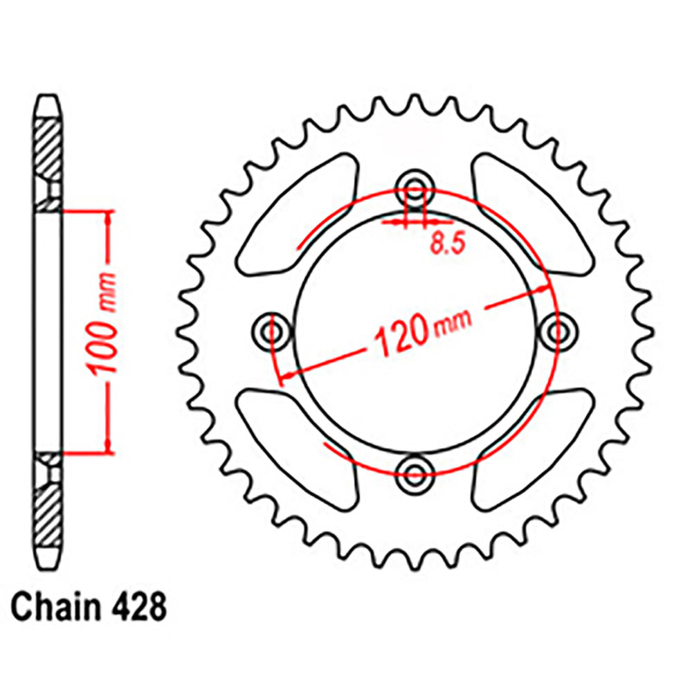 REAR SPROCKET - STEEL 46T 428P - 32-209-46