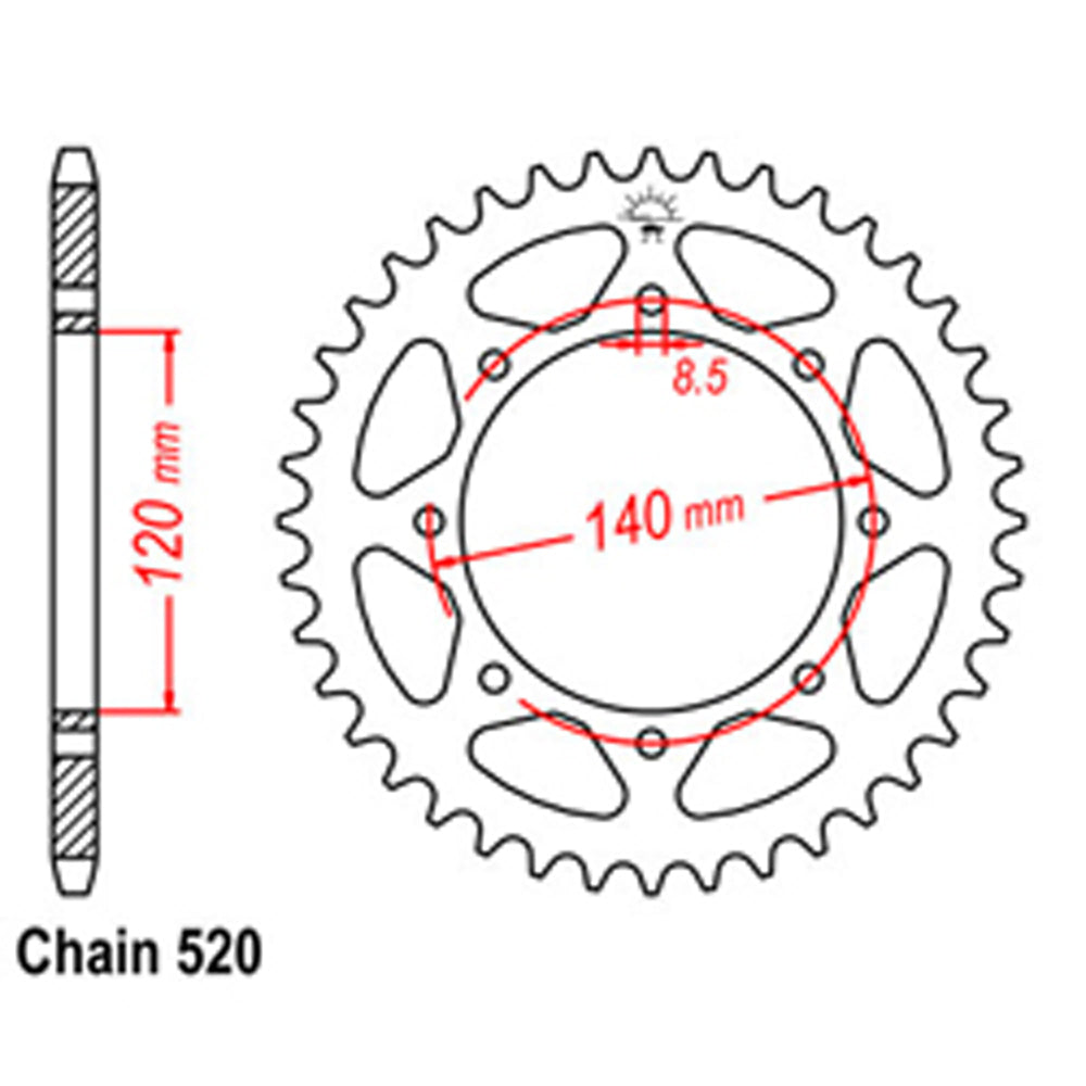 REAR SPROCKET - STEEL 42T 520P - 32-260-42