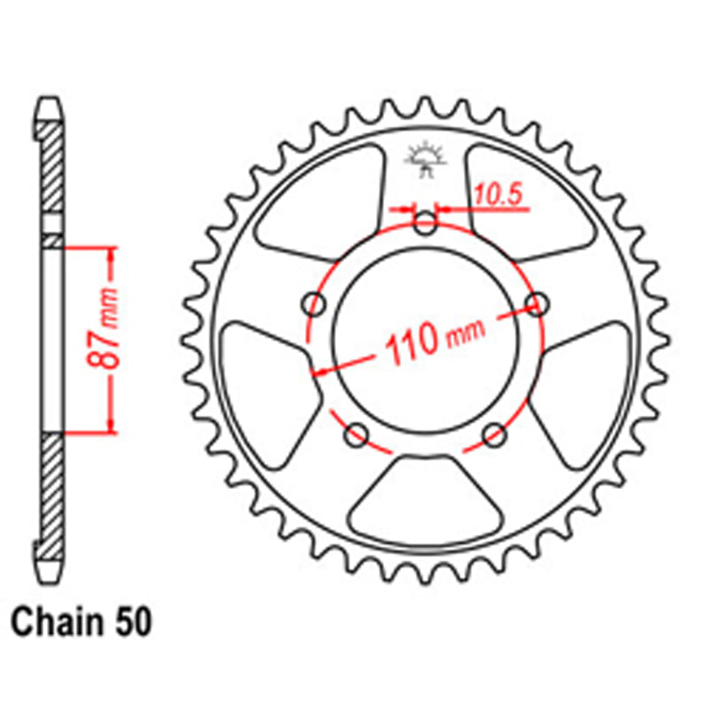 REAR SPROCKET - STEEL 42T 530P - 32-27A-42