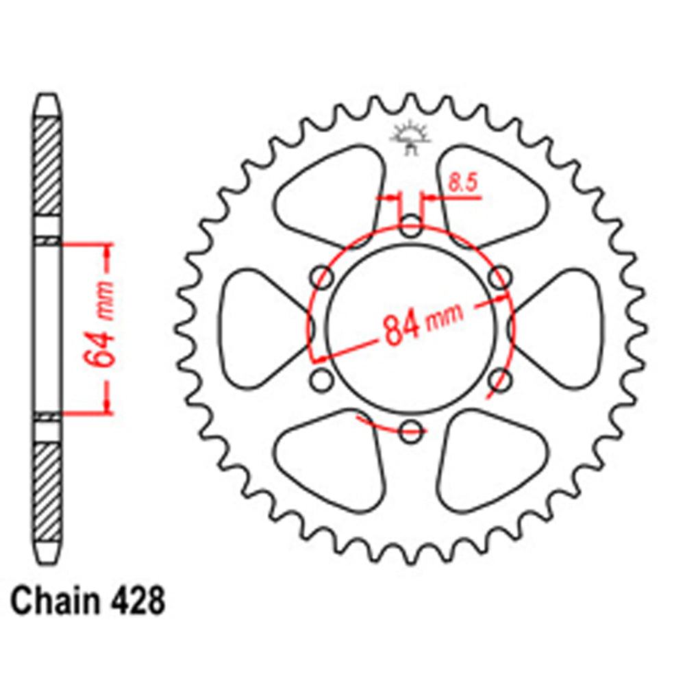 REAR SPROCKET - STEEL 47T 428P - 32-287-47