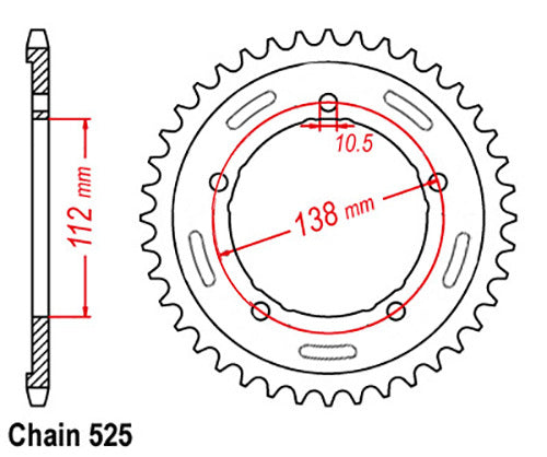 REAR SPROCKET - STEEL 38T 525P - 32-2CR-38