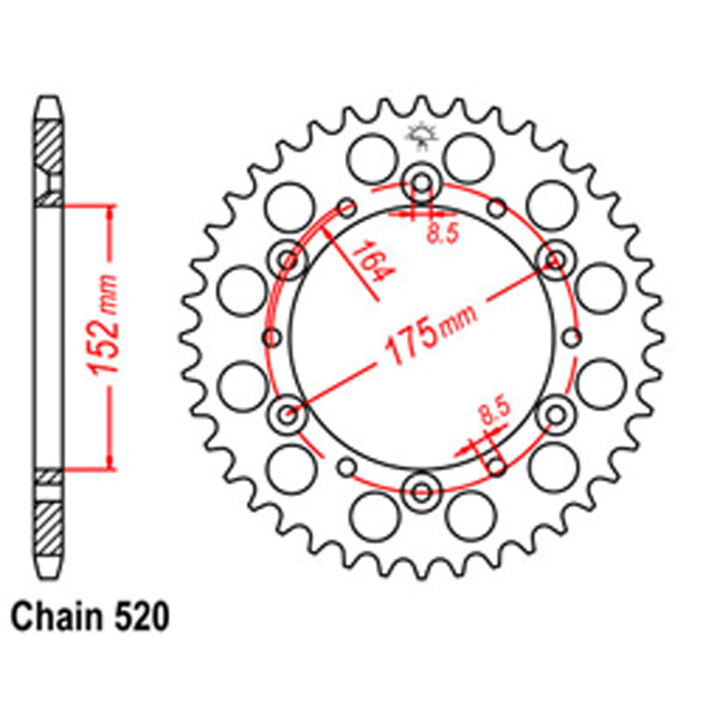 REAR SPROCKET - STEEL 42T 520P D/D - 32-2H0-42