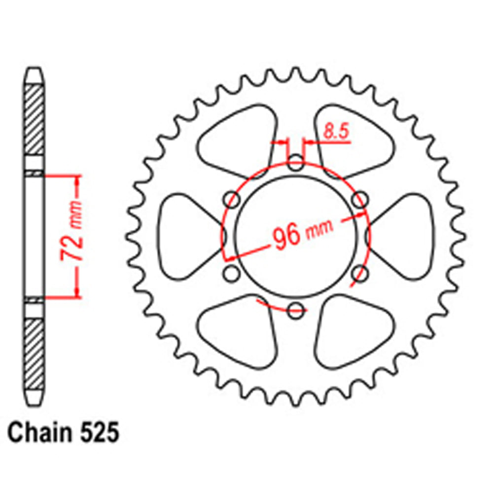 REAR SPROCKET - STEEL 40T 525P - 32-301-40