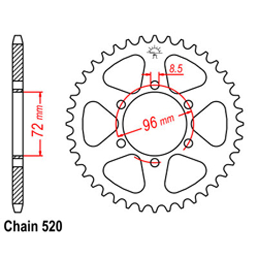 REAR SPROCKET - STEEL 42T 520P - 32-324-42