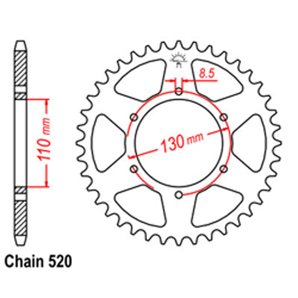 REAR SPROCKET - STEEL 45T 520P - 32-329-45