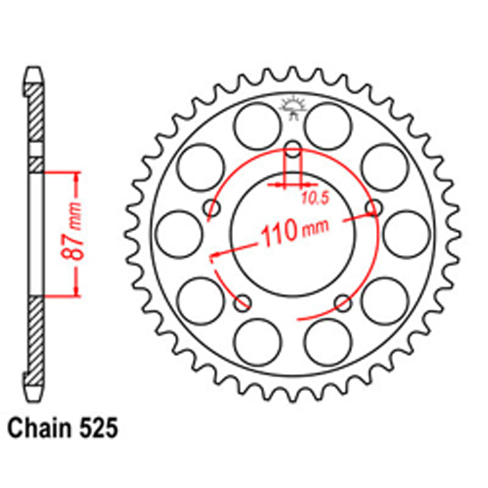 REAR SPROCKET - STEEL 44T 525P - 32-33C-44