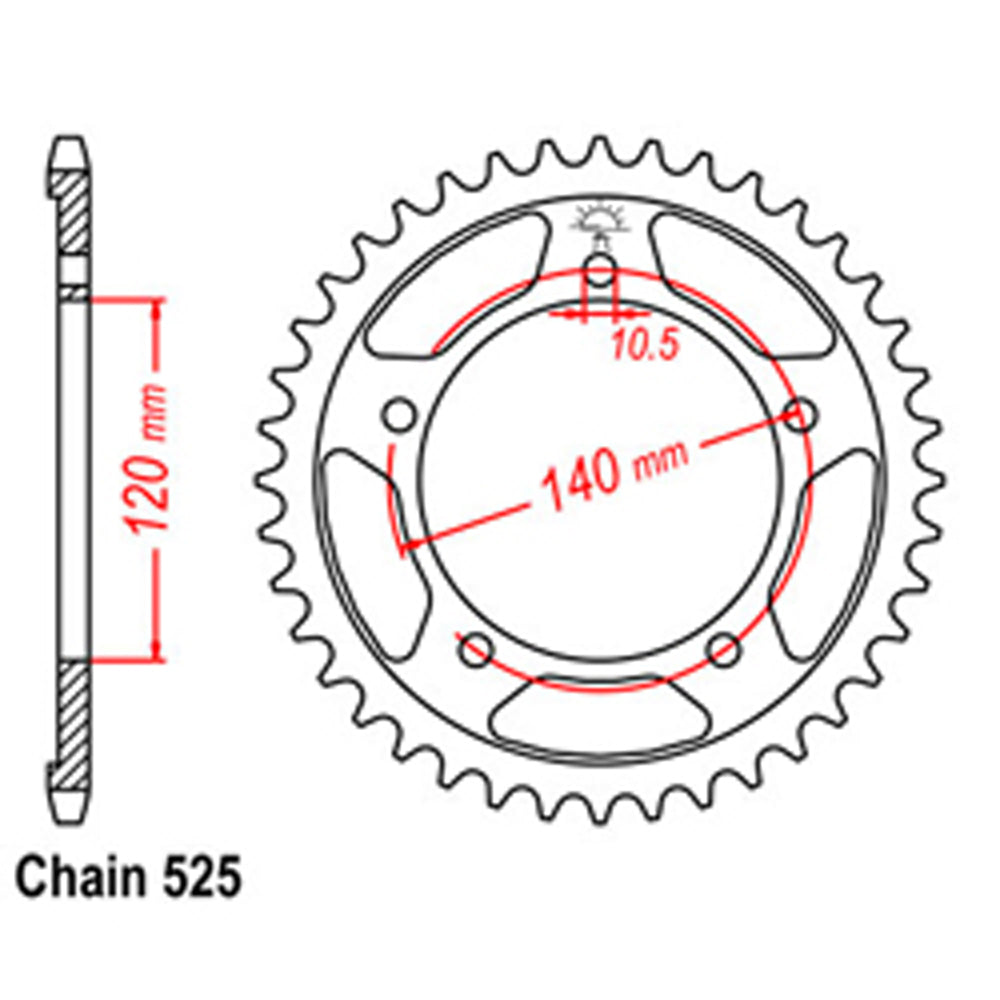 REAR SPROCKET - STEEL 41T 525P - 32-35F-41