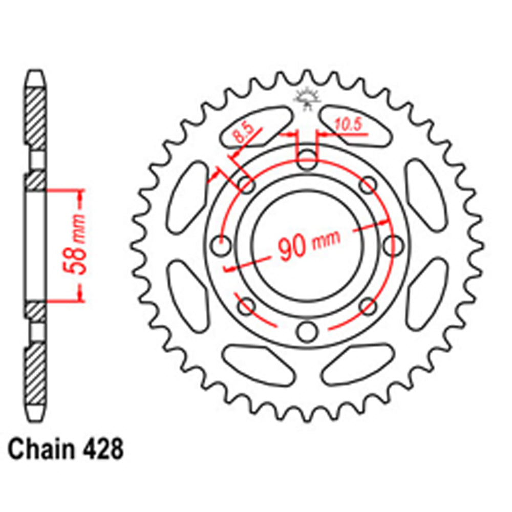 REAR SPROCKET - STEEL 37T 428P D/D - 32-382-37