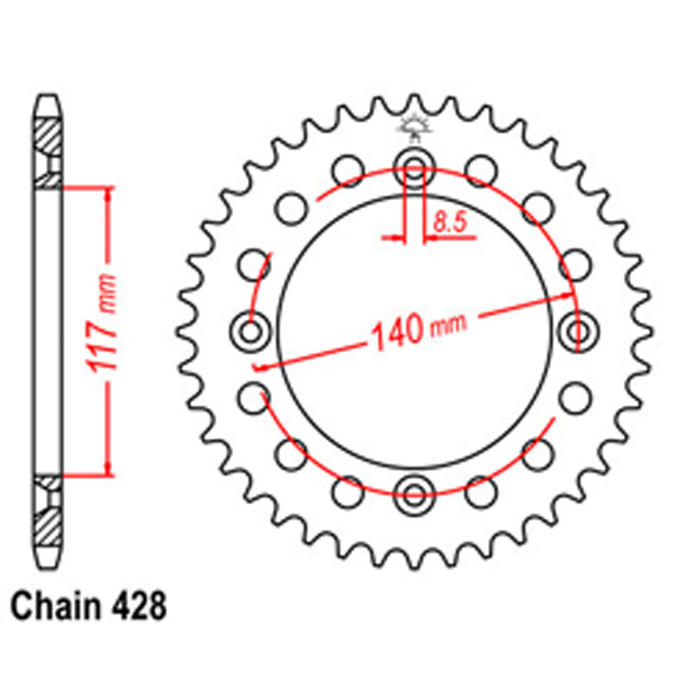 REAR SPROCKET - STEEL 46T 428P - 32-39K-46