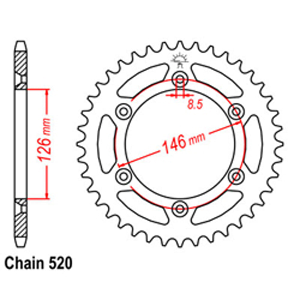 REAR SPROCKET - STEEL 39T 520P - 32-402-39