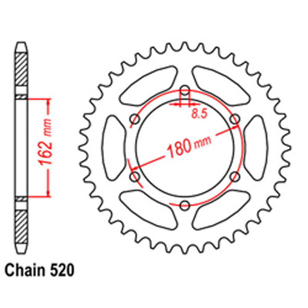 REAR SPROCKET - STEEL 52T 520P - 32-406-52