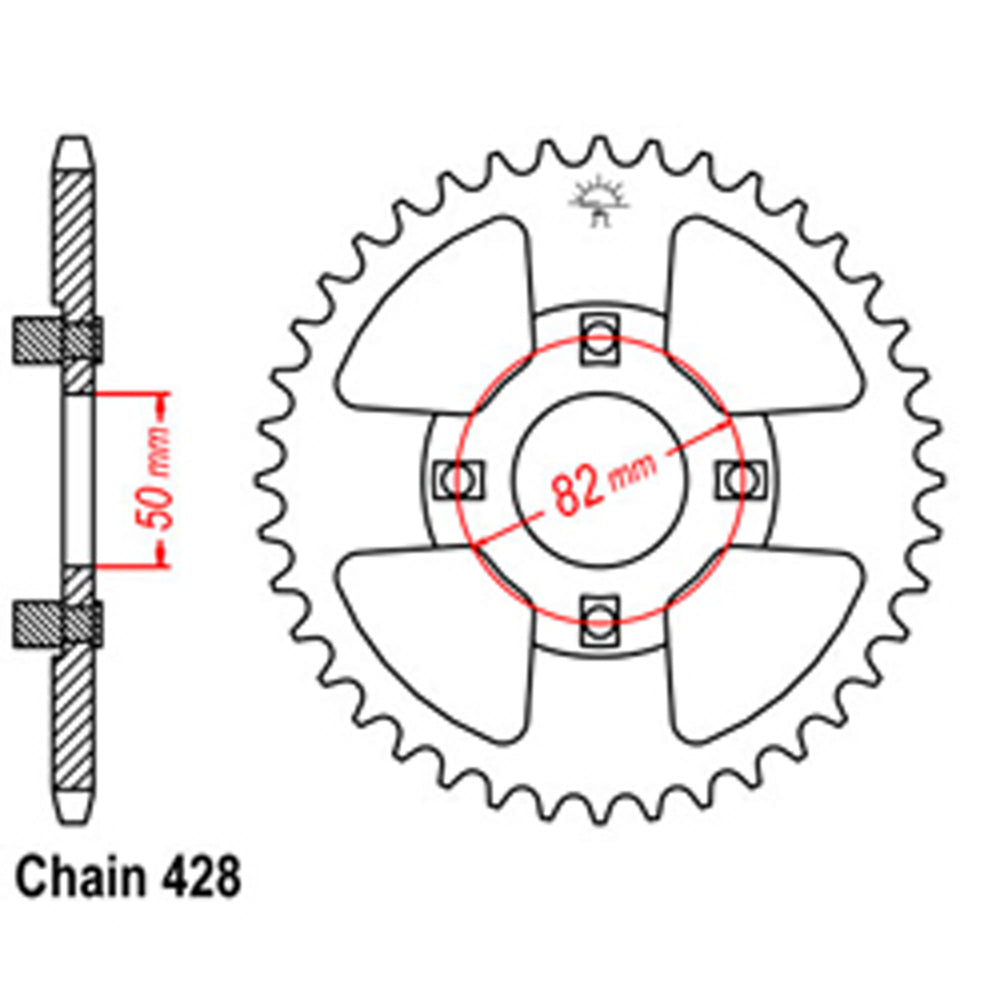 REAR SPROCKET - STEEL 42T 428P - 32-459-42